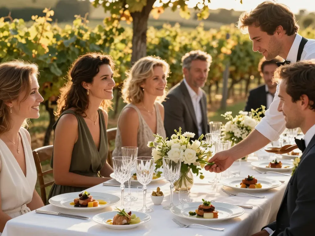 Dressage d'une table de mariage dans un domaine du Beaujolais