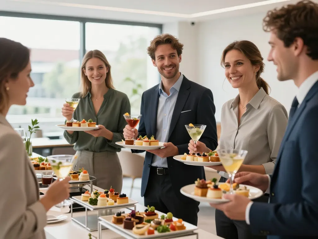 Traiteur d'entreprise à Lyon proposant des plateaux-repas et un buffet cocktail pour une réception professionnelle.
