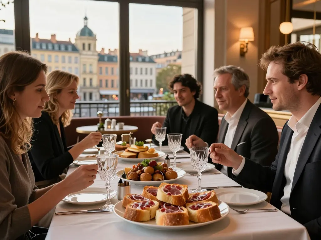 Buffet traiteur de prestige à Lyon centre proposant du saucisson brioché et des spécialités locales pour une réception conviviale.