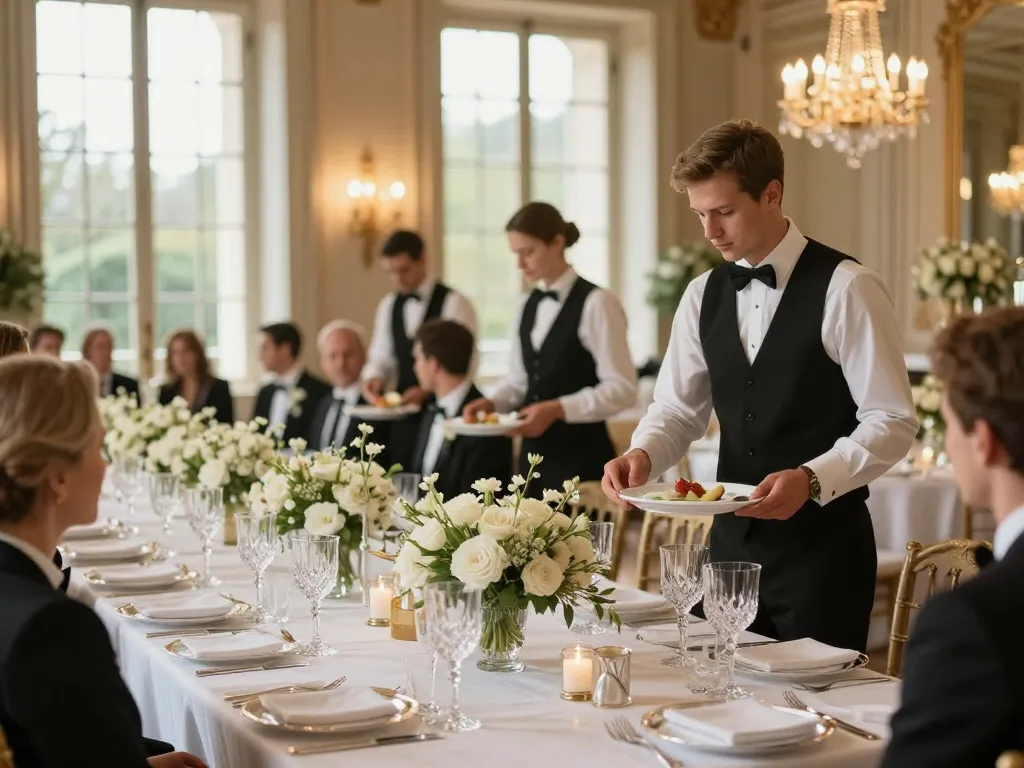 Une table d'honneur de mariage prestigieuse avec décoration raffinée et équipe de traiteur assurant la logistique à Lyon.